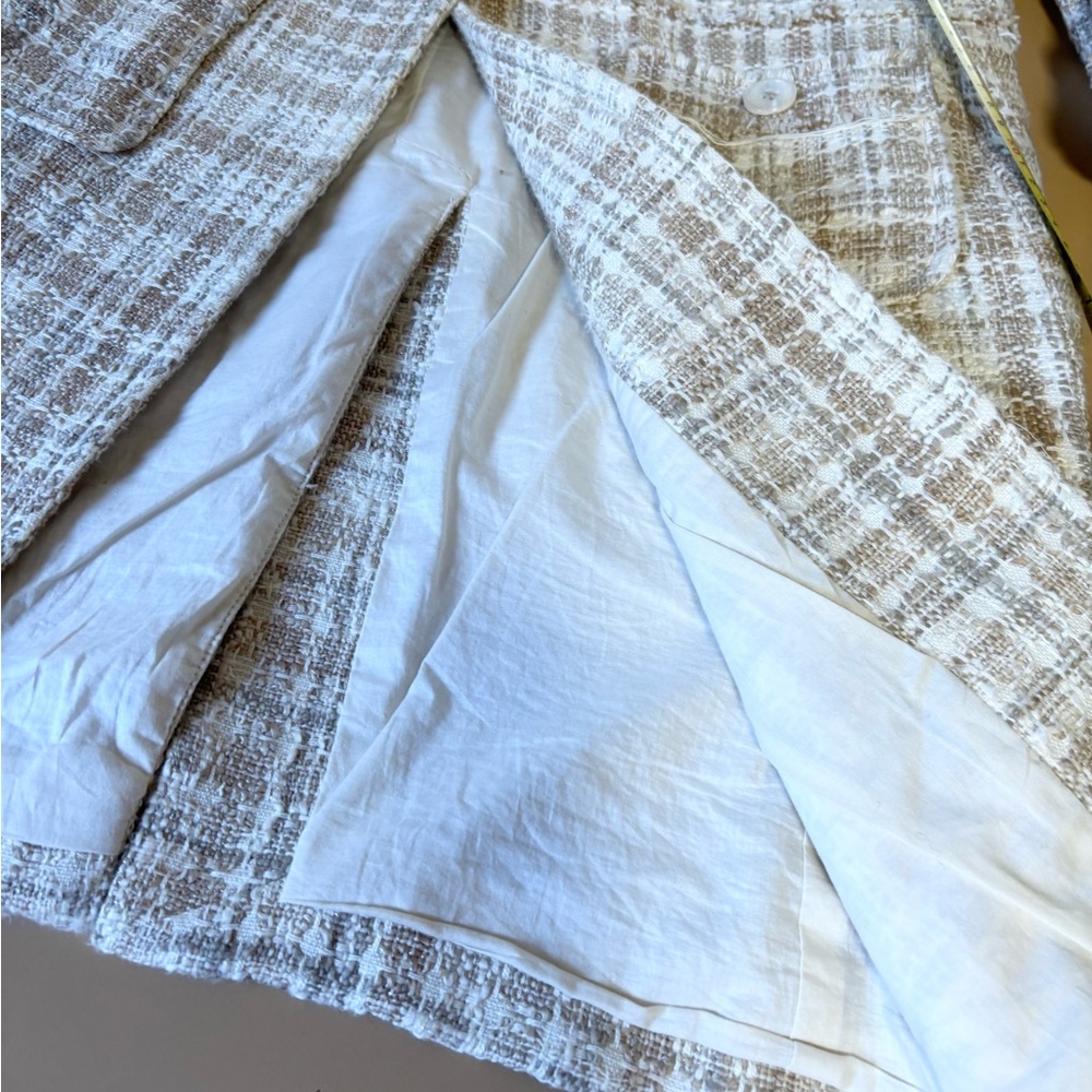 Talbots Cream And Tan Long Woven Jacket Size 10 - Picture 5 of 7